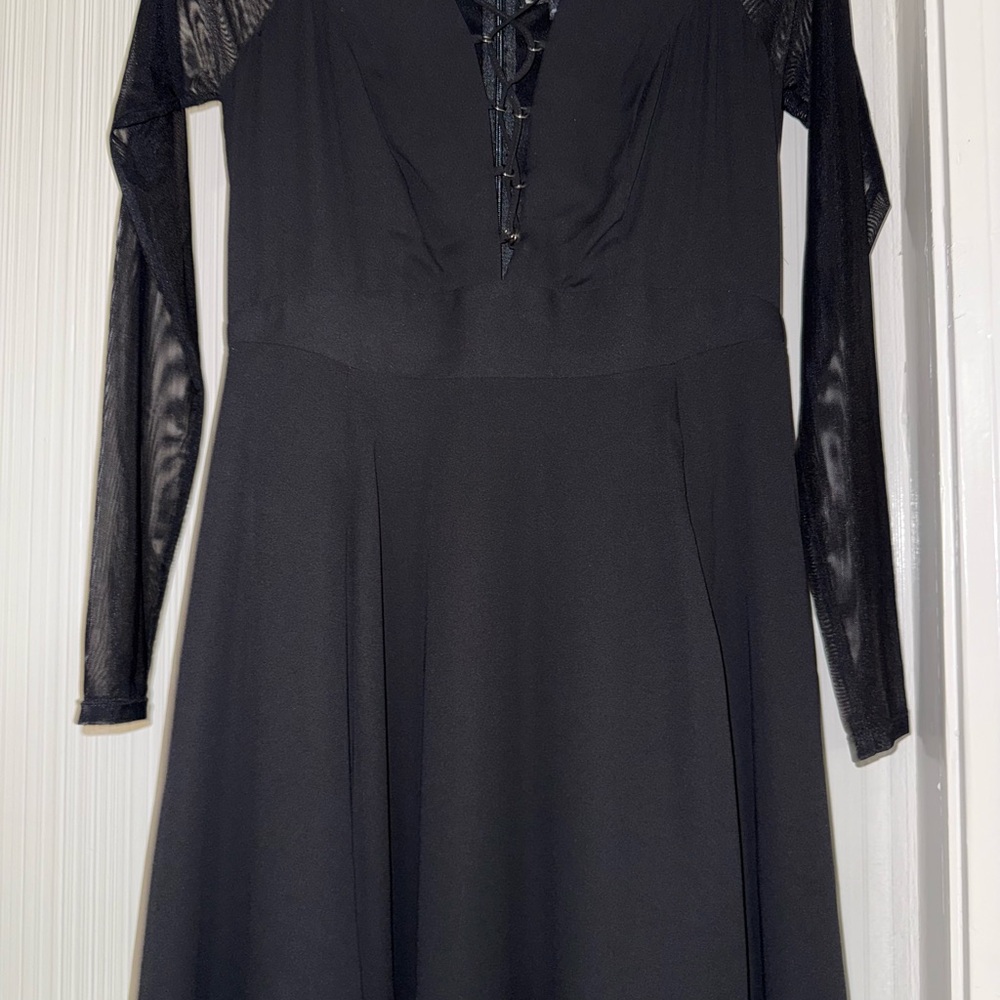 Elegant Black Dress with Sheer Sleeves